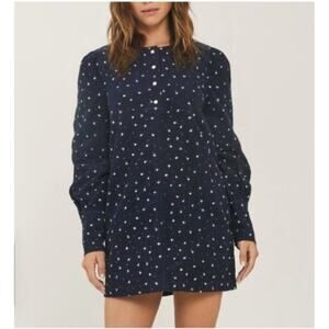 Something Navy Edie Corduroy Long Sleeve Mini Shift Dress Navy Blue Floral XS
